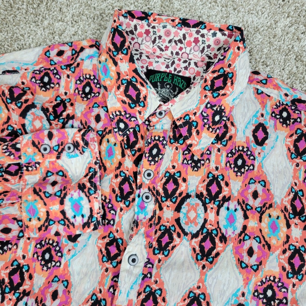 Purple Haze Properties Jimi Hendrix Mens Large Multicolor Phsycedelic Button Up